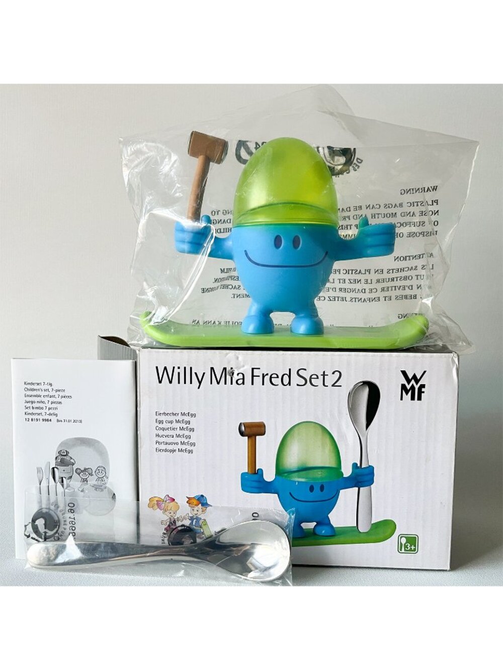 WMF Willy Mia Fred Set 2 McEgg Egg Cup Spoon Blue Green